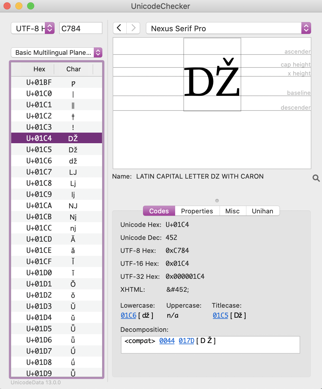 Latin capital DZ with caron