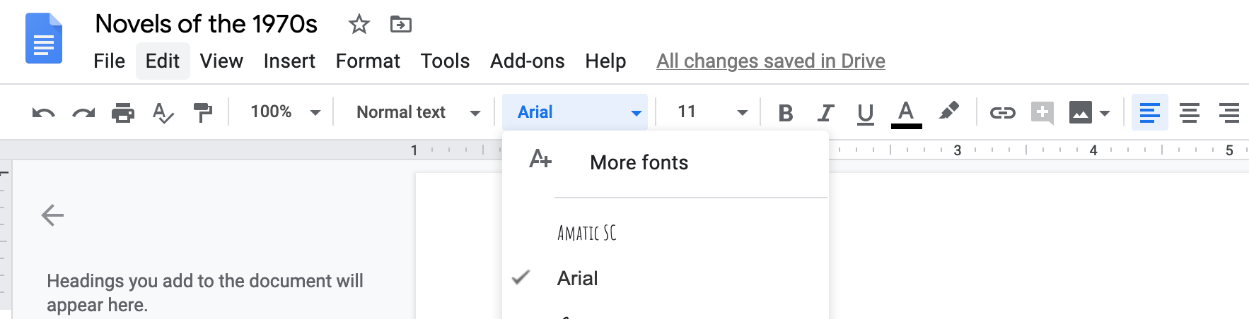 Selecting a font in Google Docs