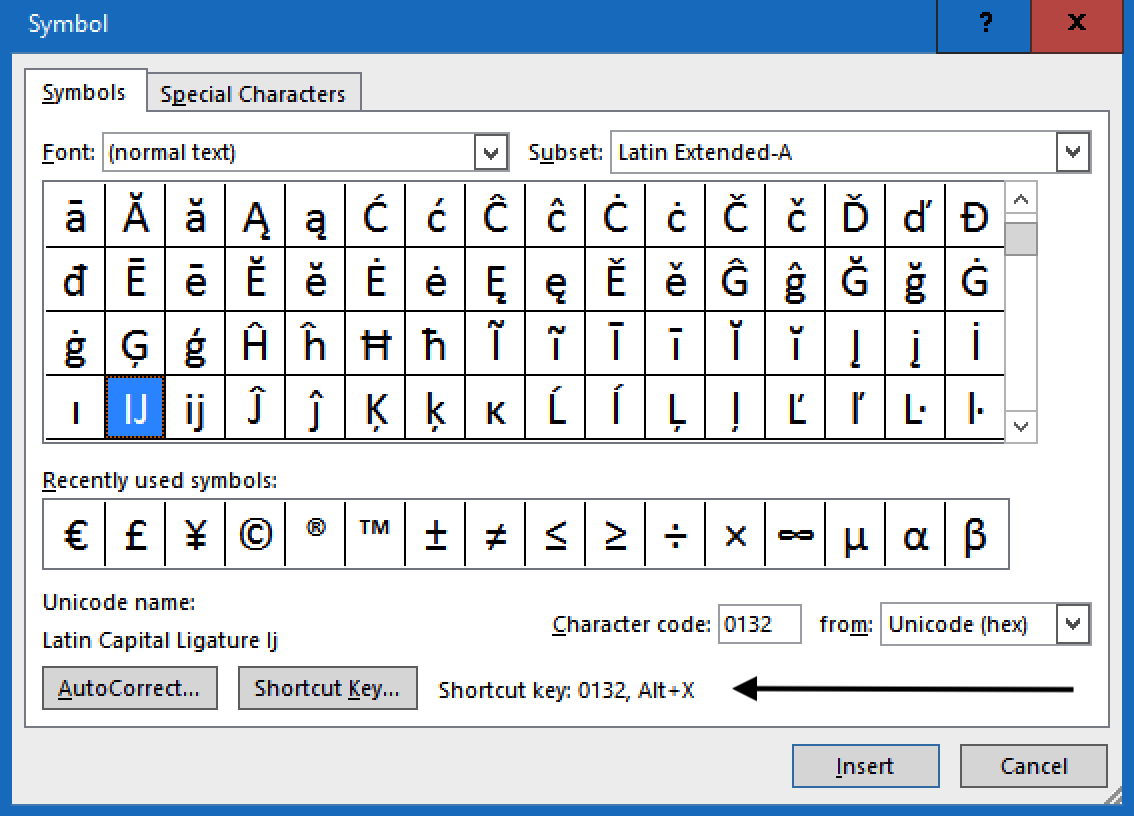 Selecting a character in Windows