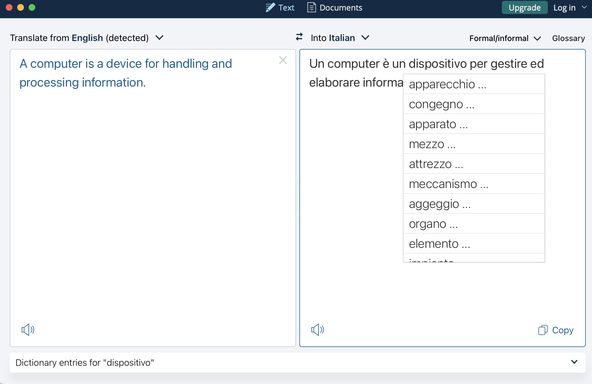 Automated translation: alternatives in the database