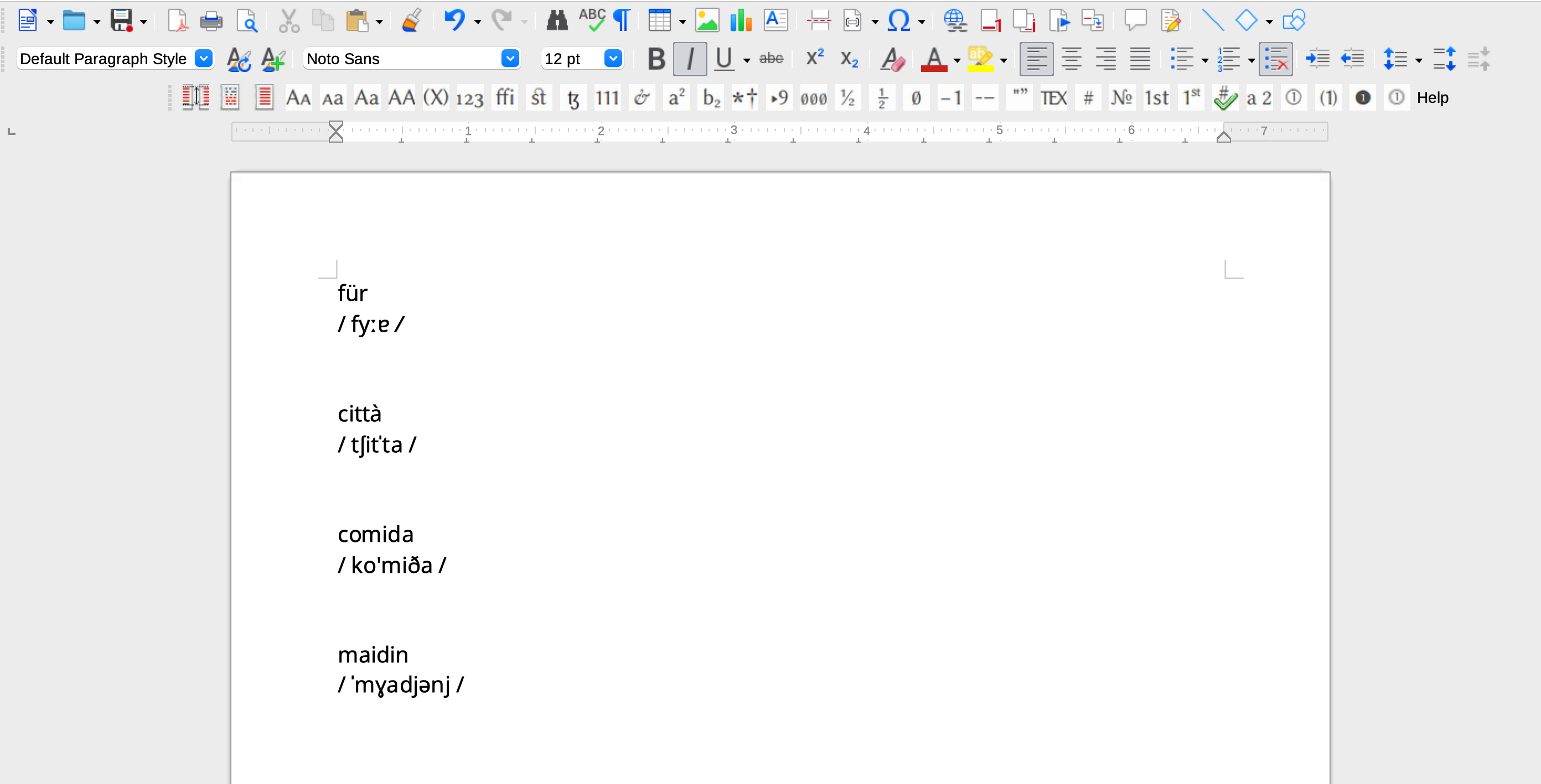 Phonetic transcriptions in Libre Office