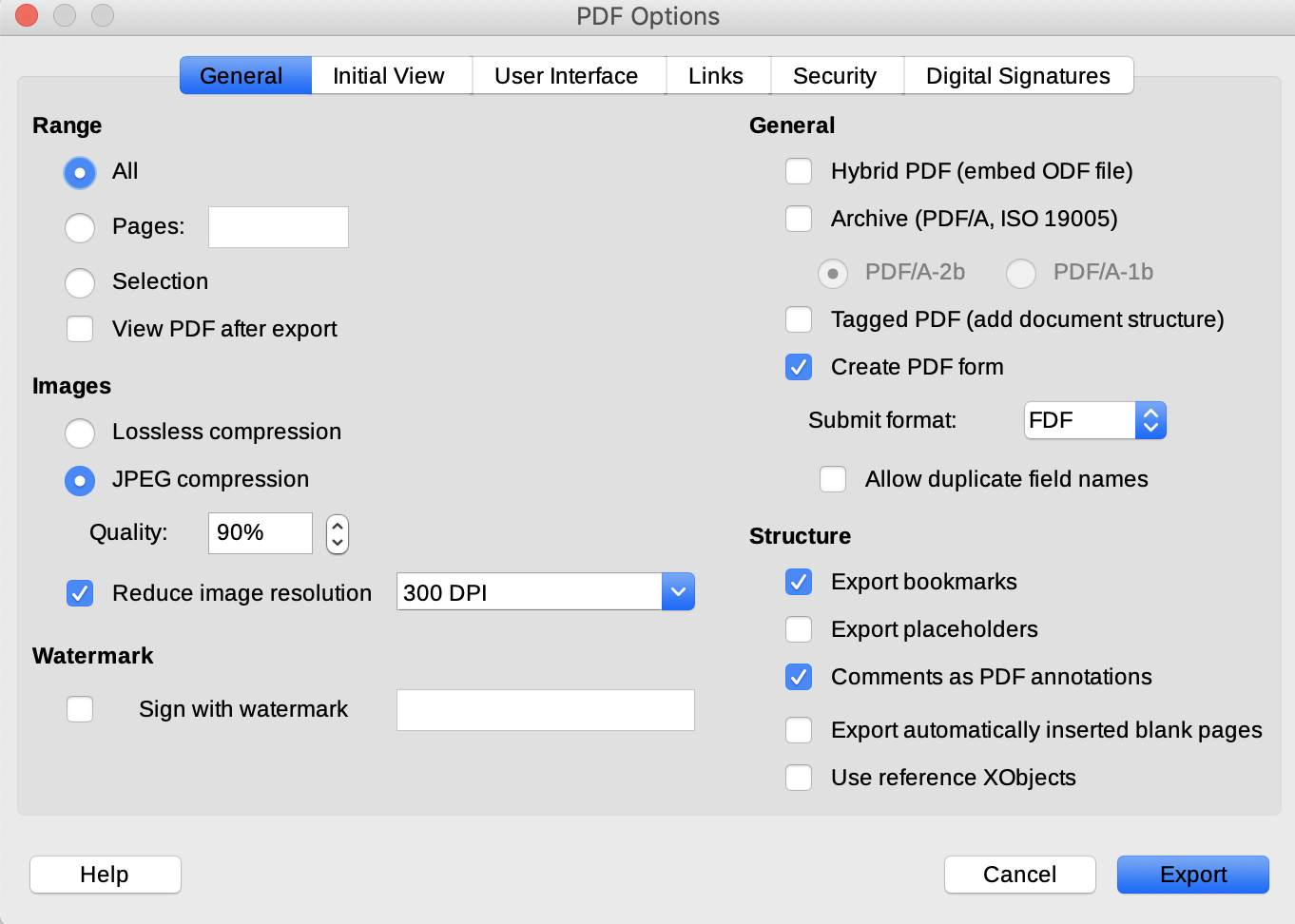 Save as PDF in LibreOffice