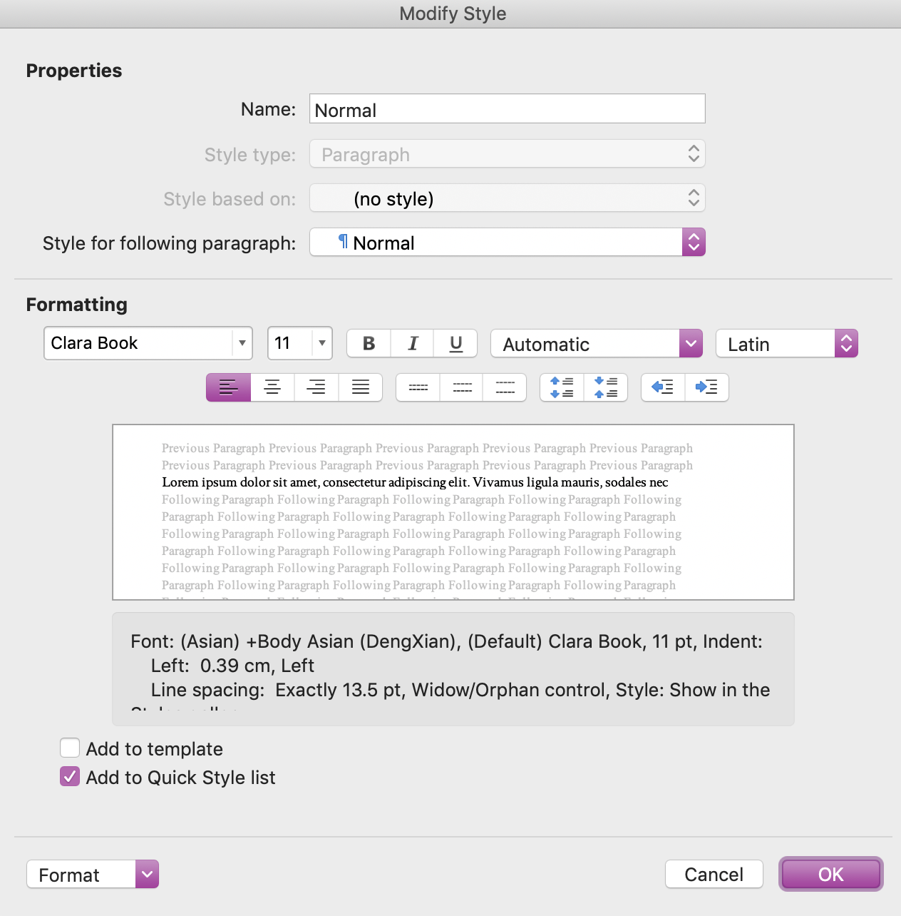 Modifying styles in Microsoft Word