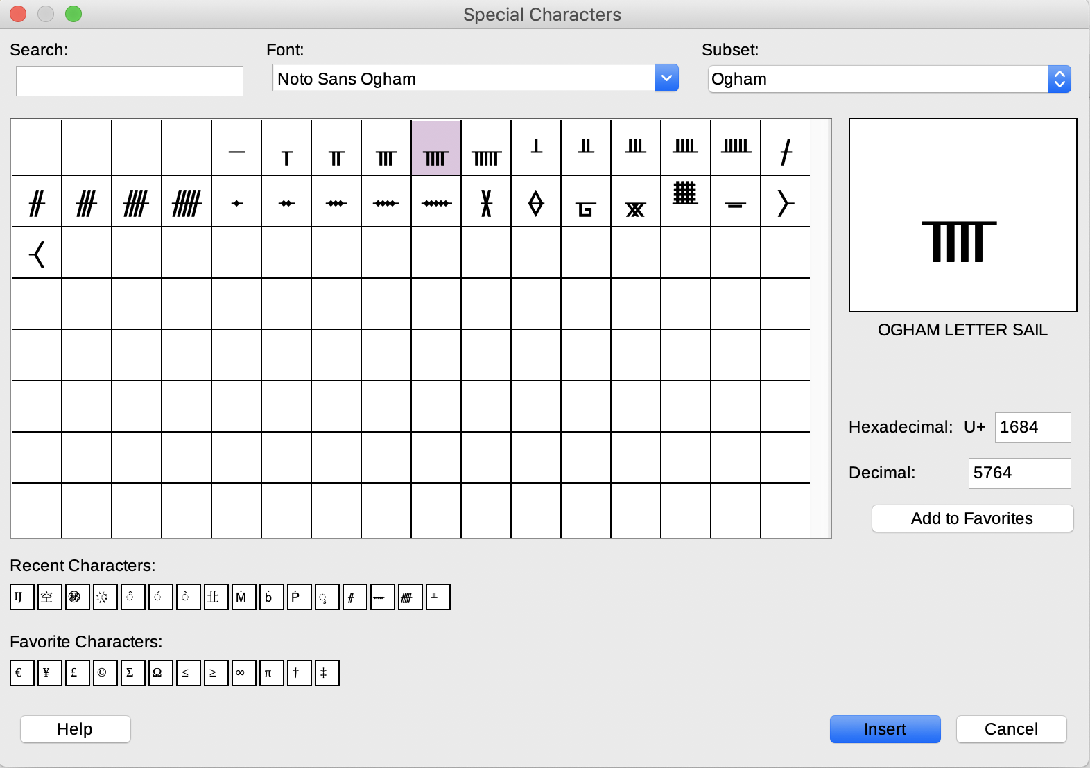 Inserting an Ogham character in LibreOffice