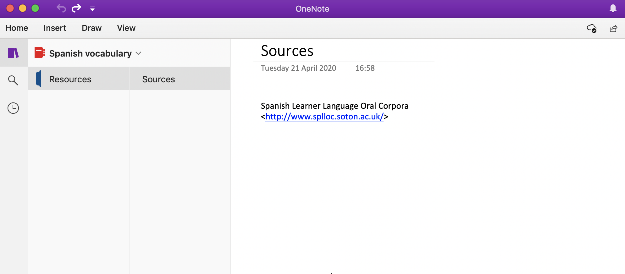 A notebook in OneNote