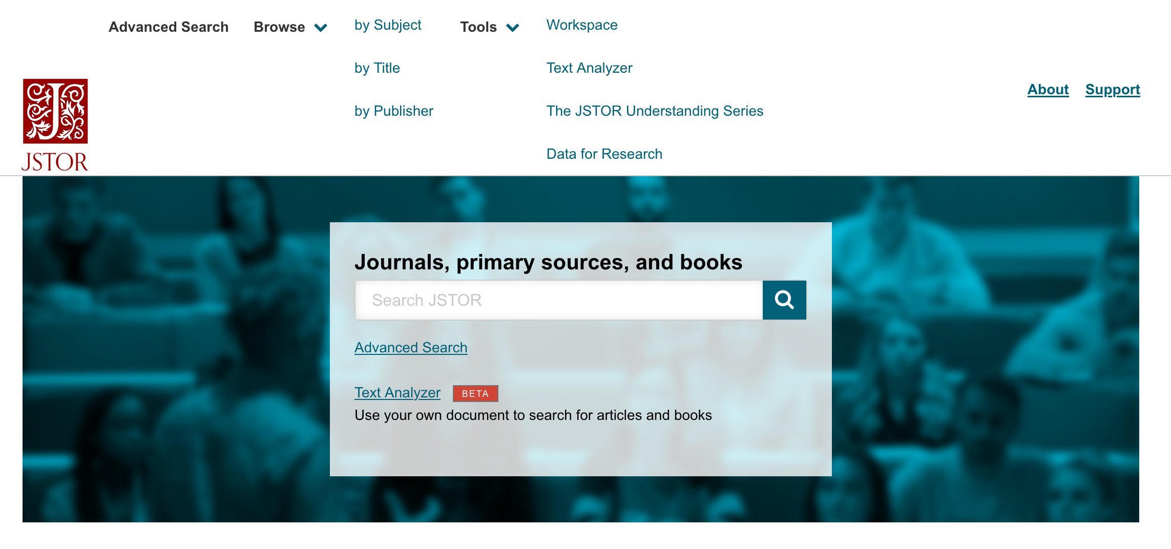 Search options in JSTOR