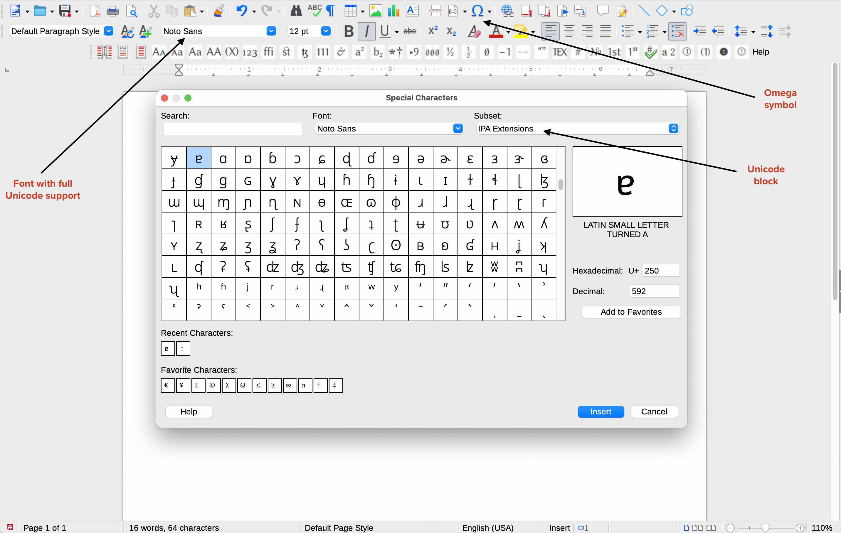 Selecting an IPA symbol in Libre Office