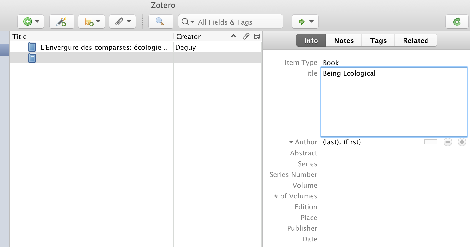 Adding an item to Zotero